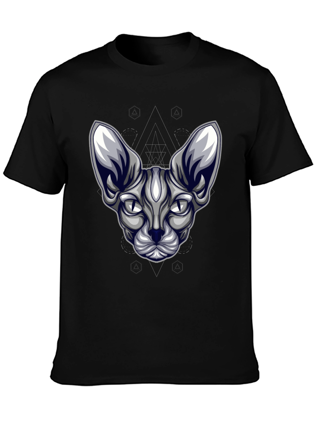 Sphynx Cat Head Graphic Tee - Unisex Black T-Shirt