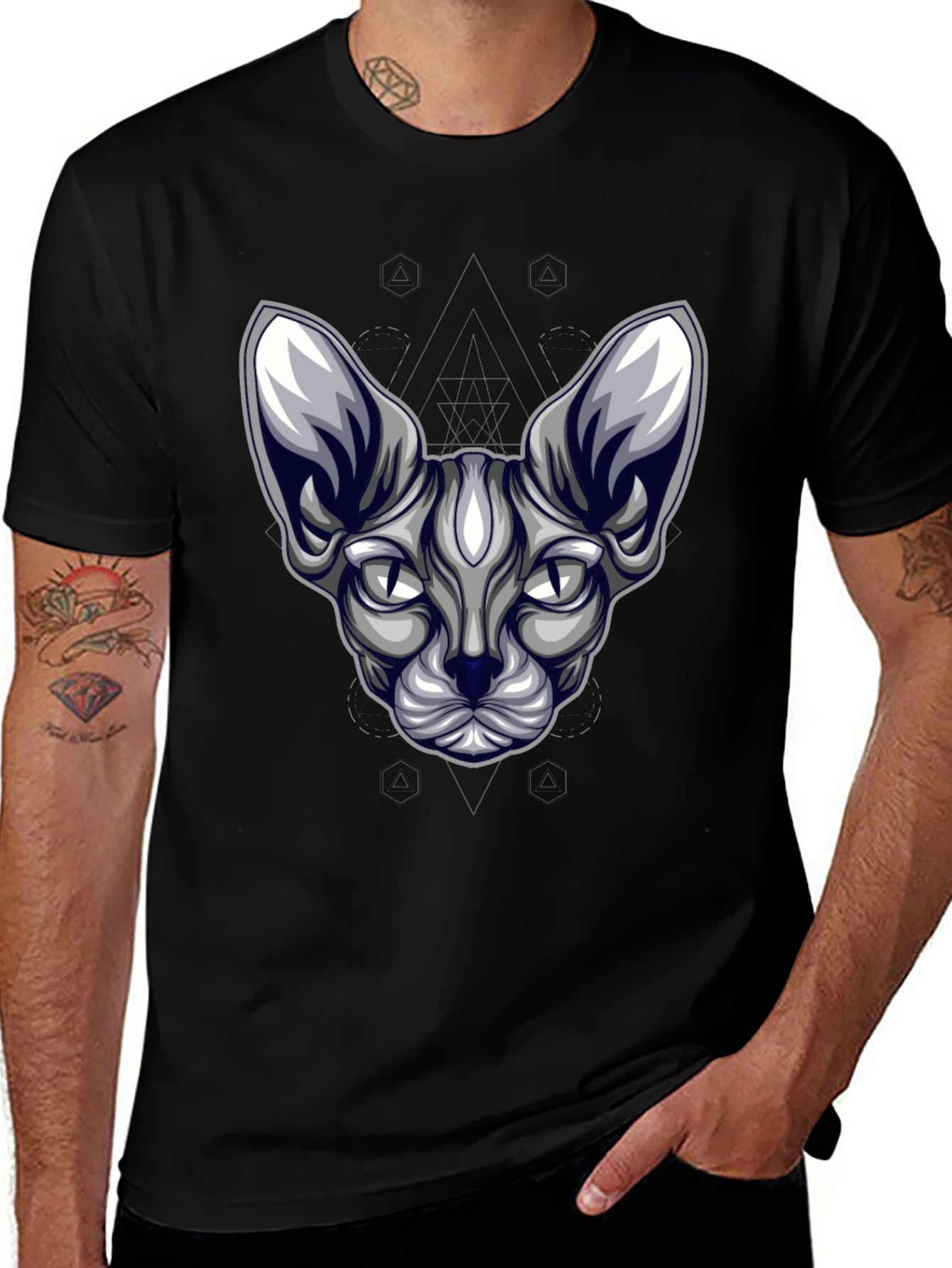 Sphynx Cat Head Graphic Tee - Unisex Black T-Shirt
