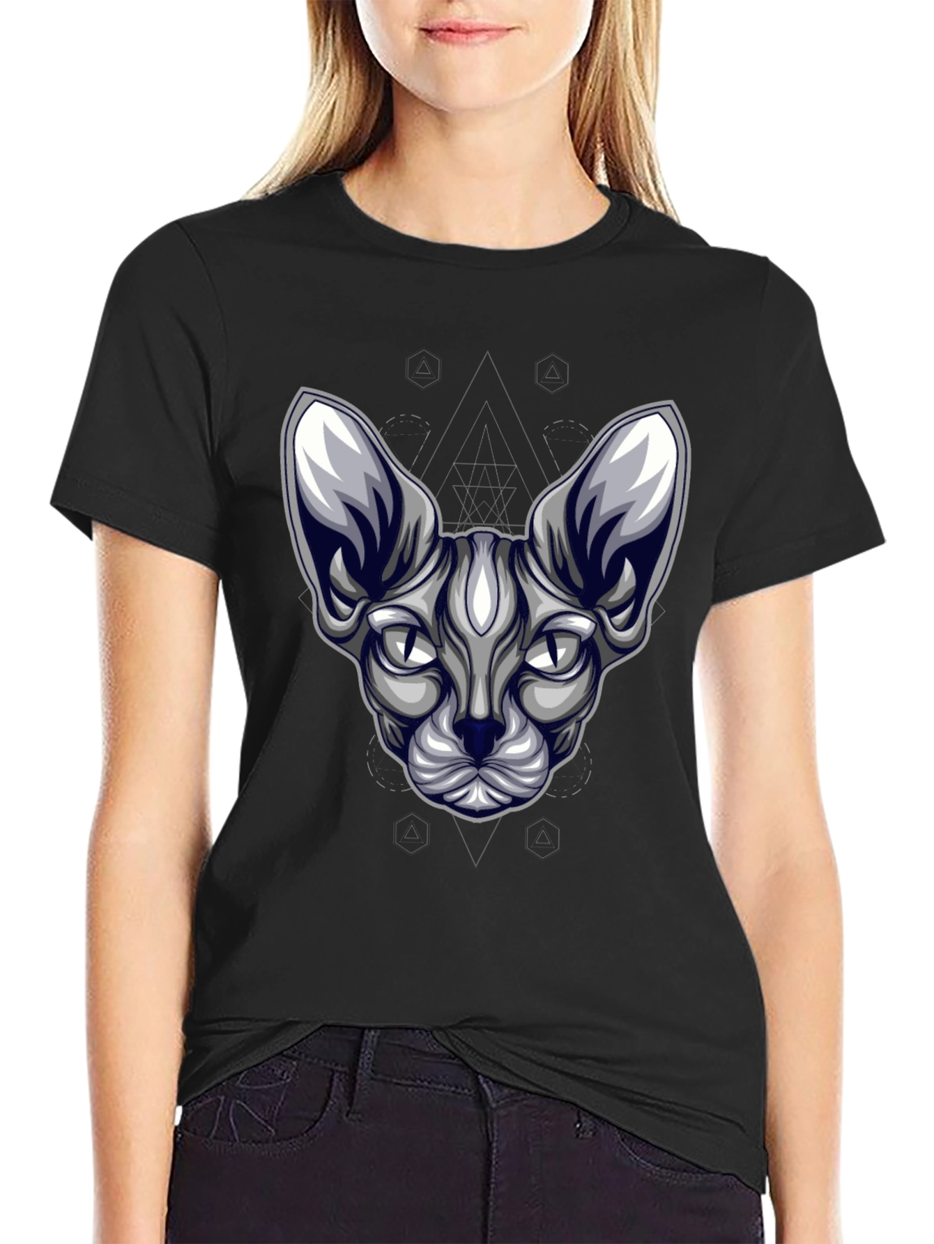 Sphynx Cat Head Graphic Tee - Unisex Black T-Shirt