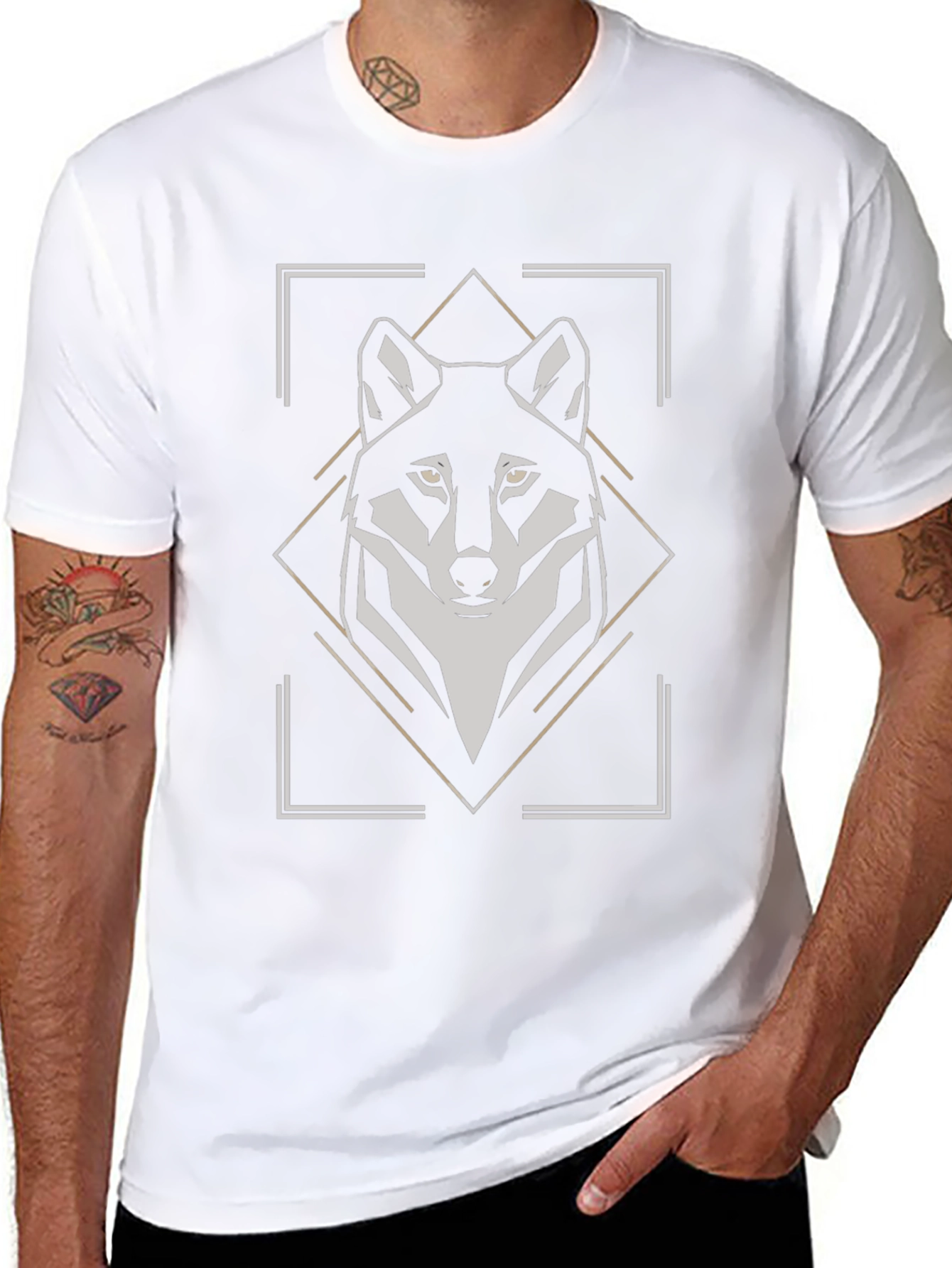 Geometric Wolf Graphic Tee - Black