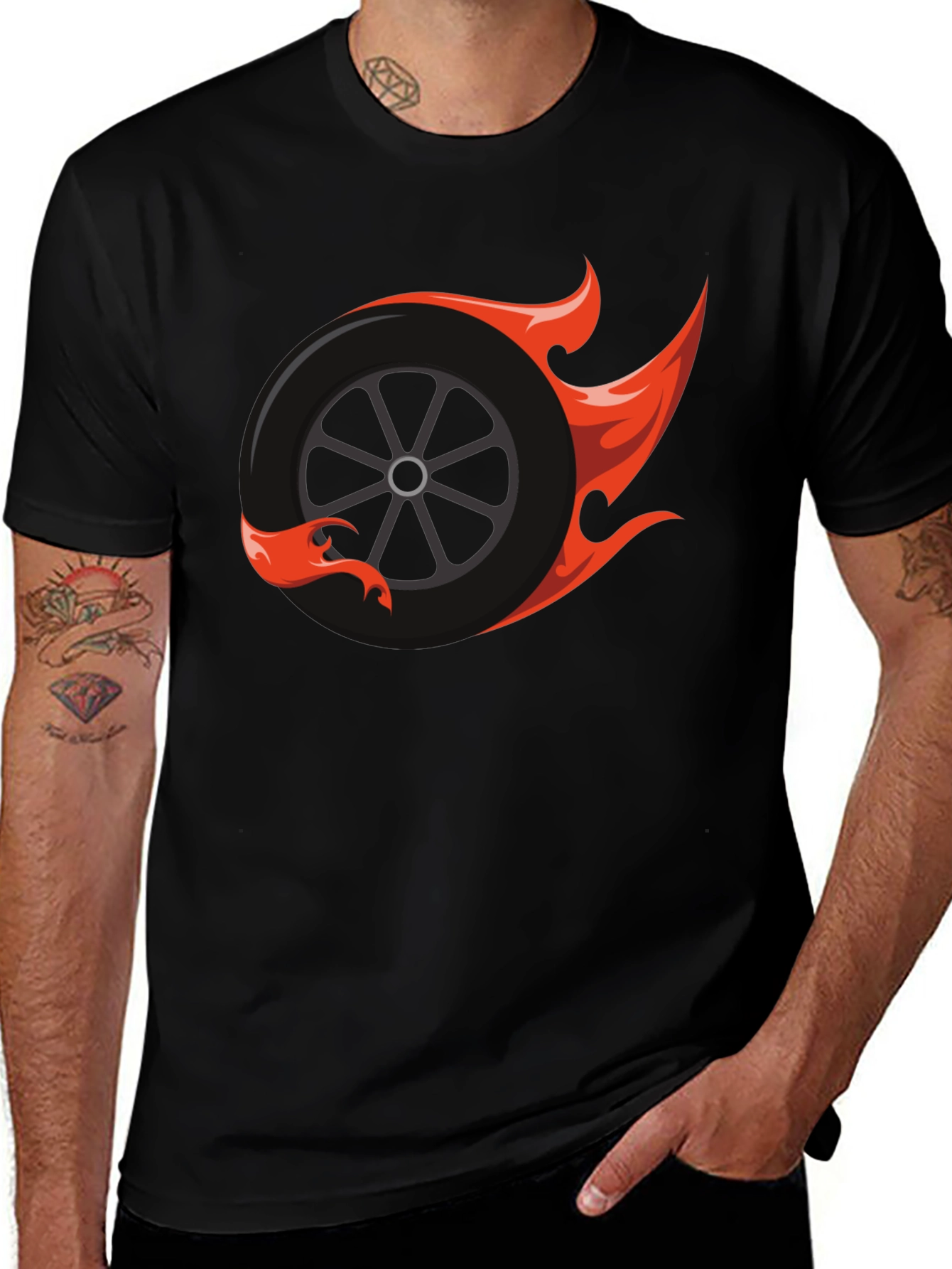 Flaming Wheel Graphic Tee - Cool Car Enthusiast Design