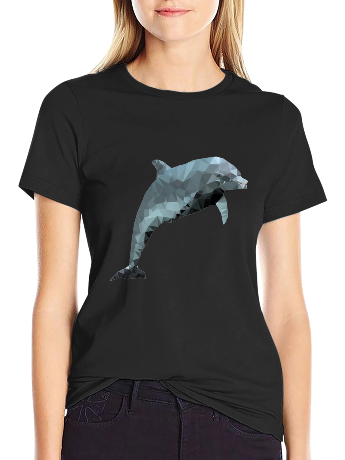 Geometric Dolphin T-Shirt - Black Poly Cotton Blend