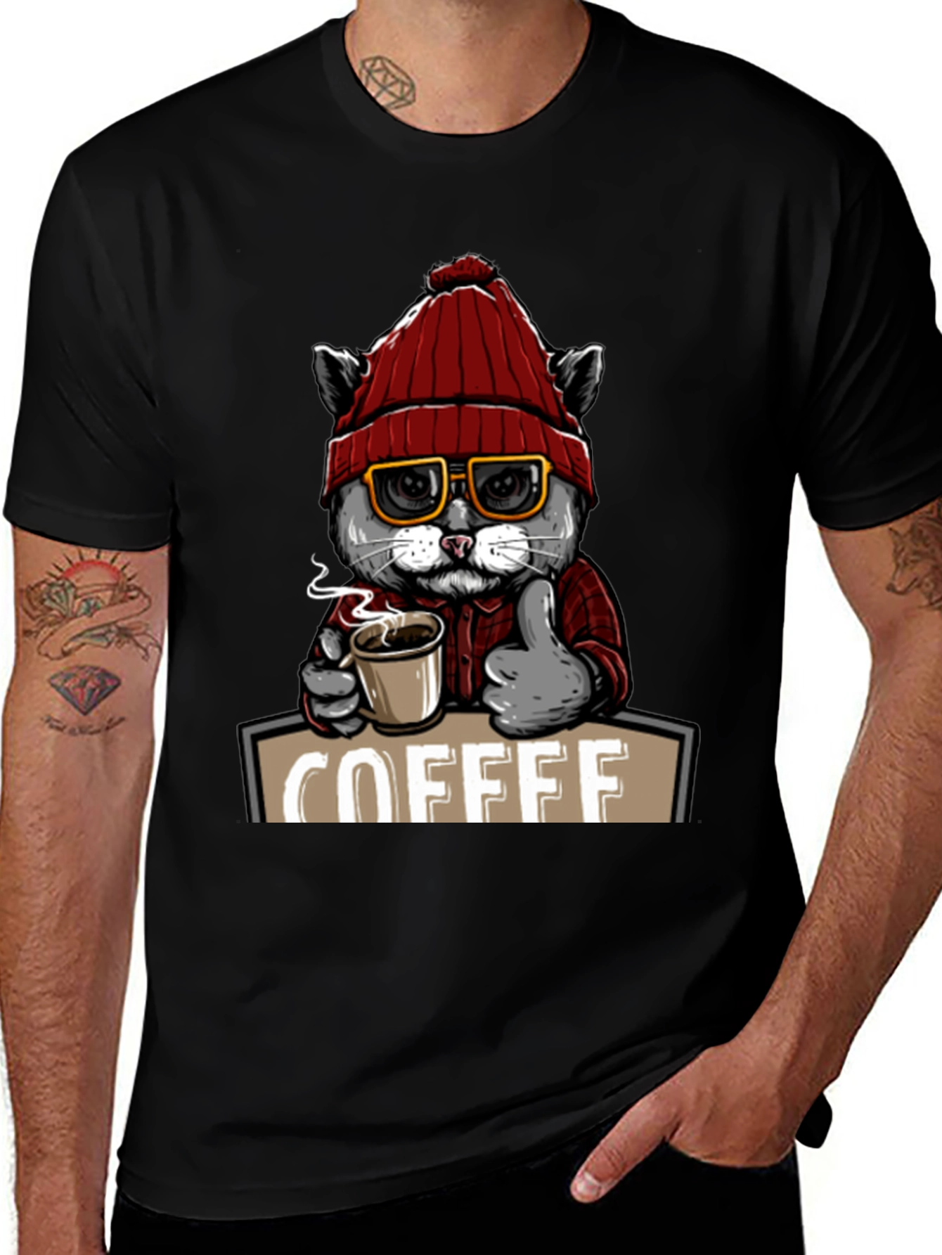 Coffee Cat T-Shirt - Quirky Graphic Tee
