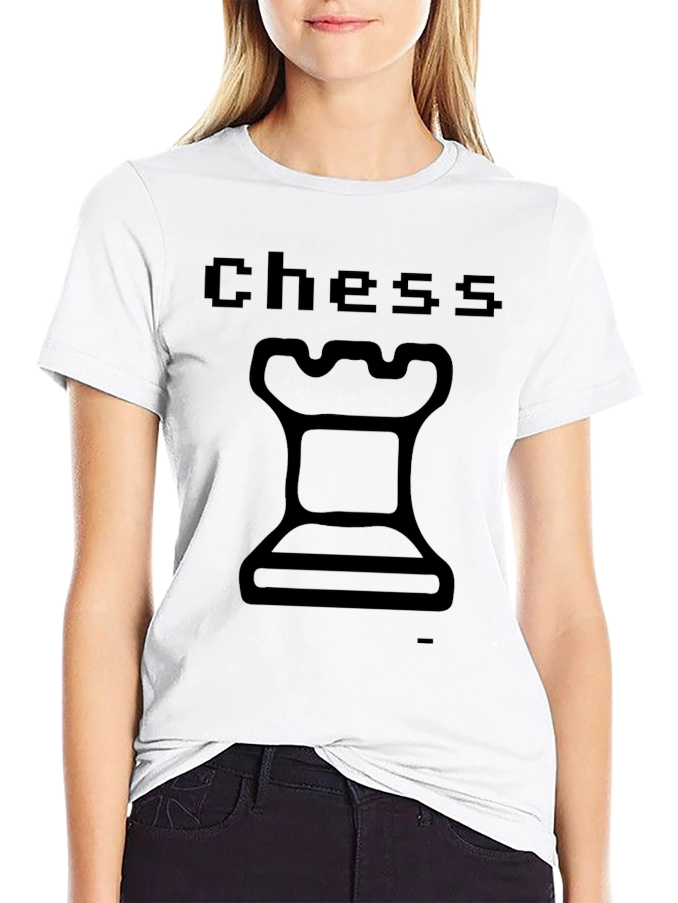 Chess Rook Graphic T-Shirt - Pixelated Text Design