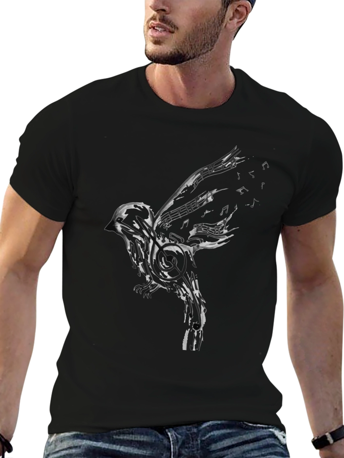Musical Bird Graphic Tee - Black