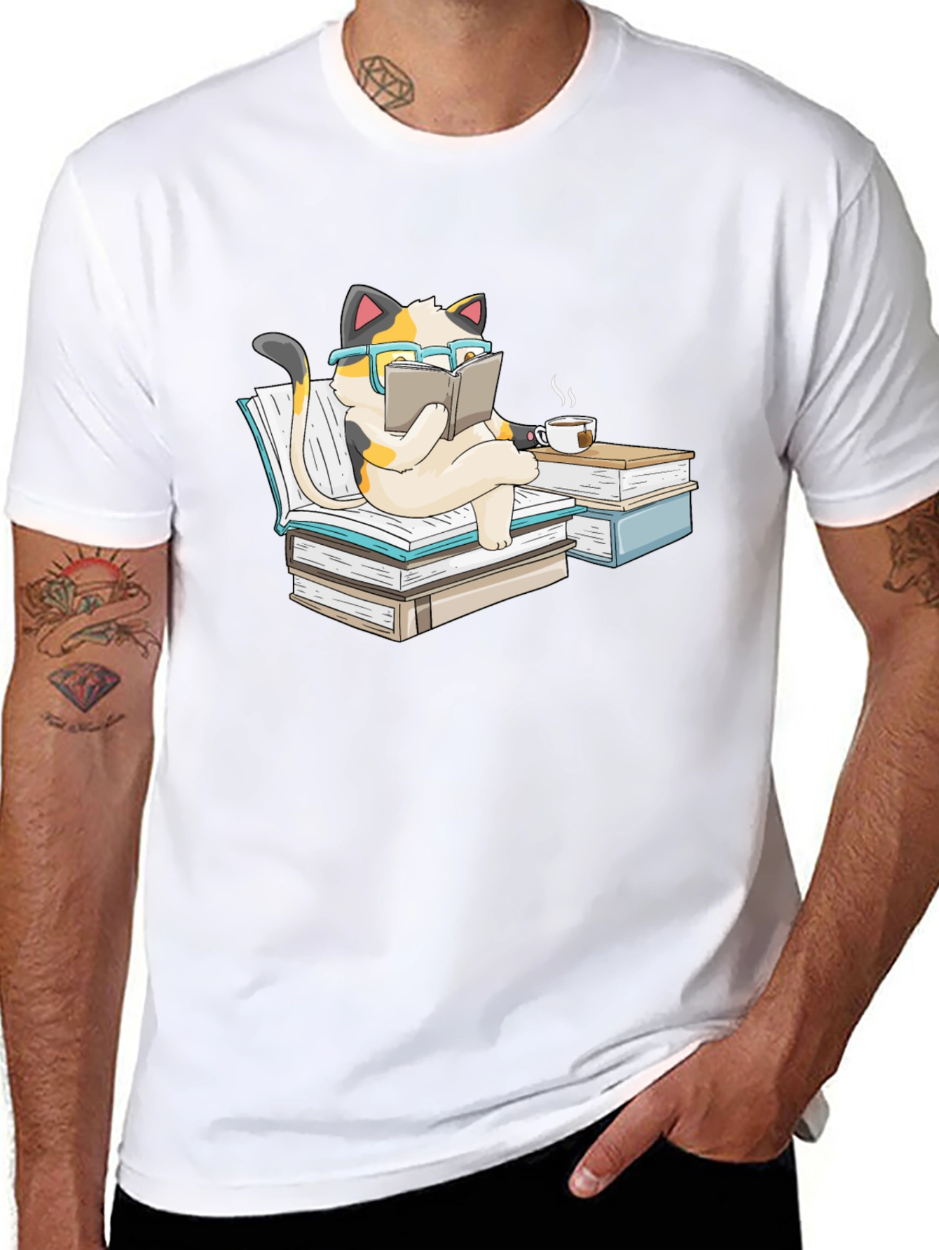 Bookish Cat T-Shirt: Reading Cat with Glasses Tee