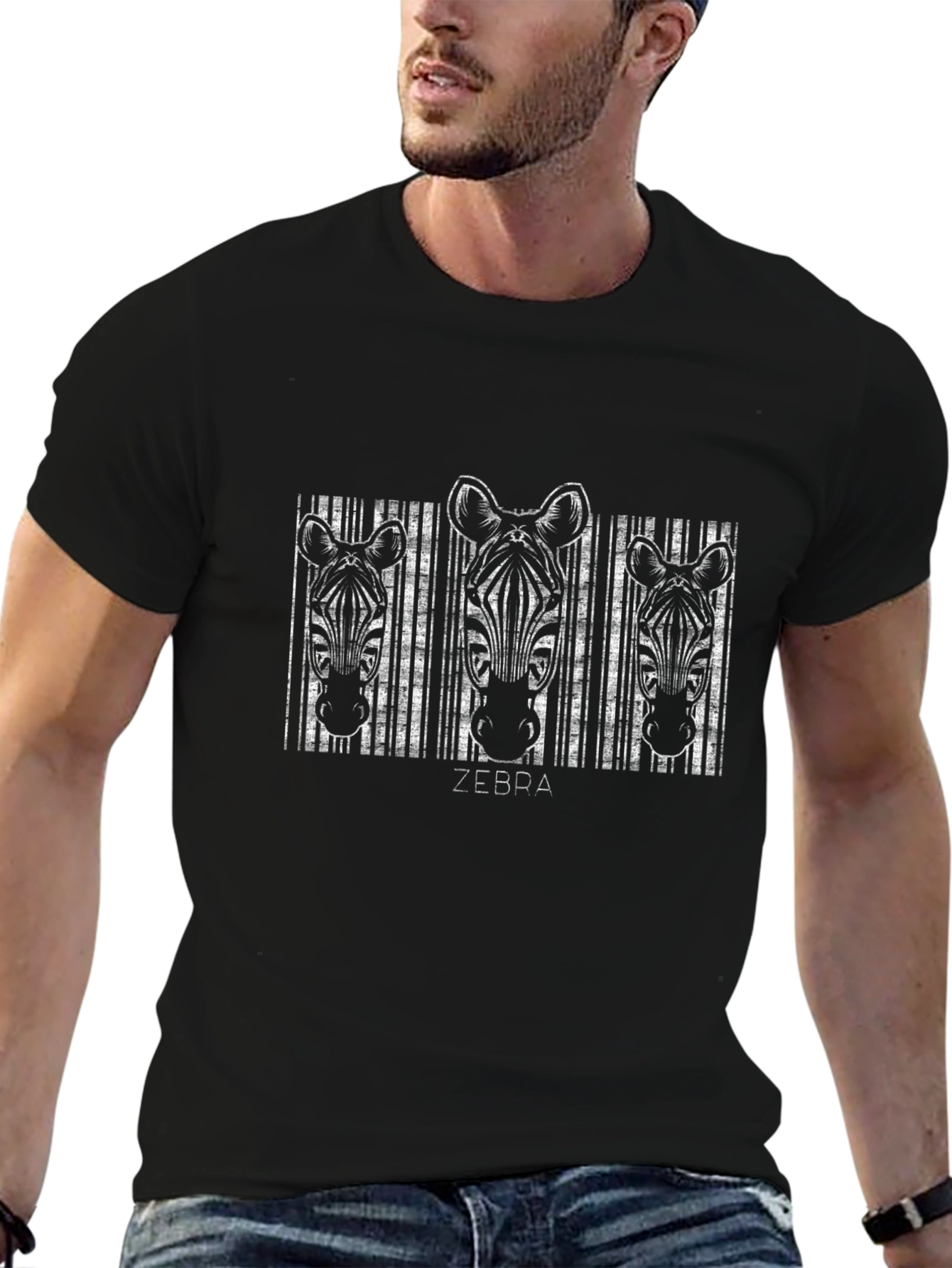 Zebra Barcode Graphic Print Black T-Shirt