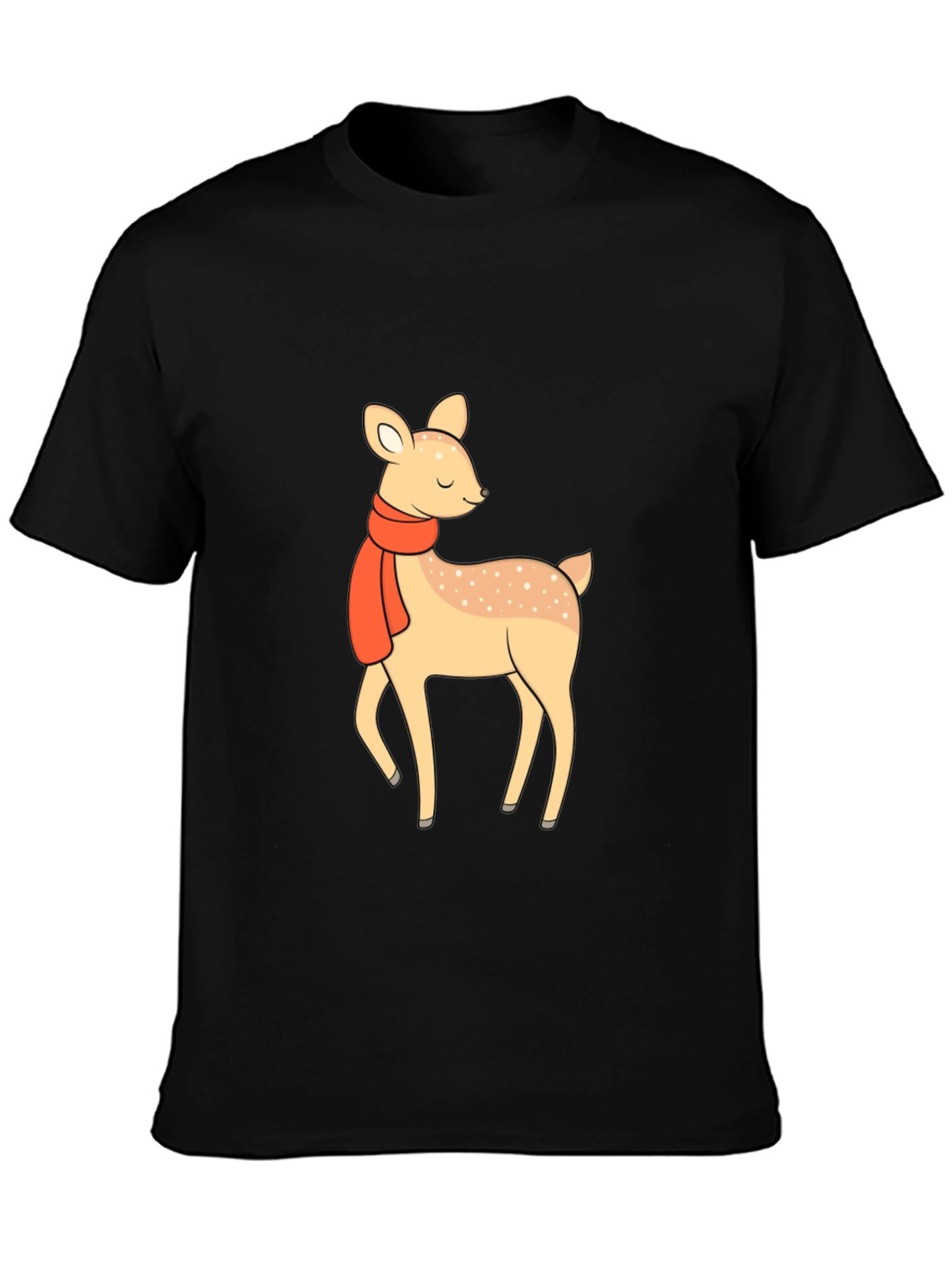 Cute Deer with Scarf Black Graphic Tee
