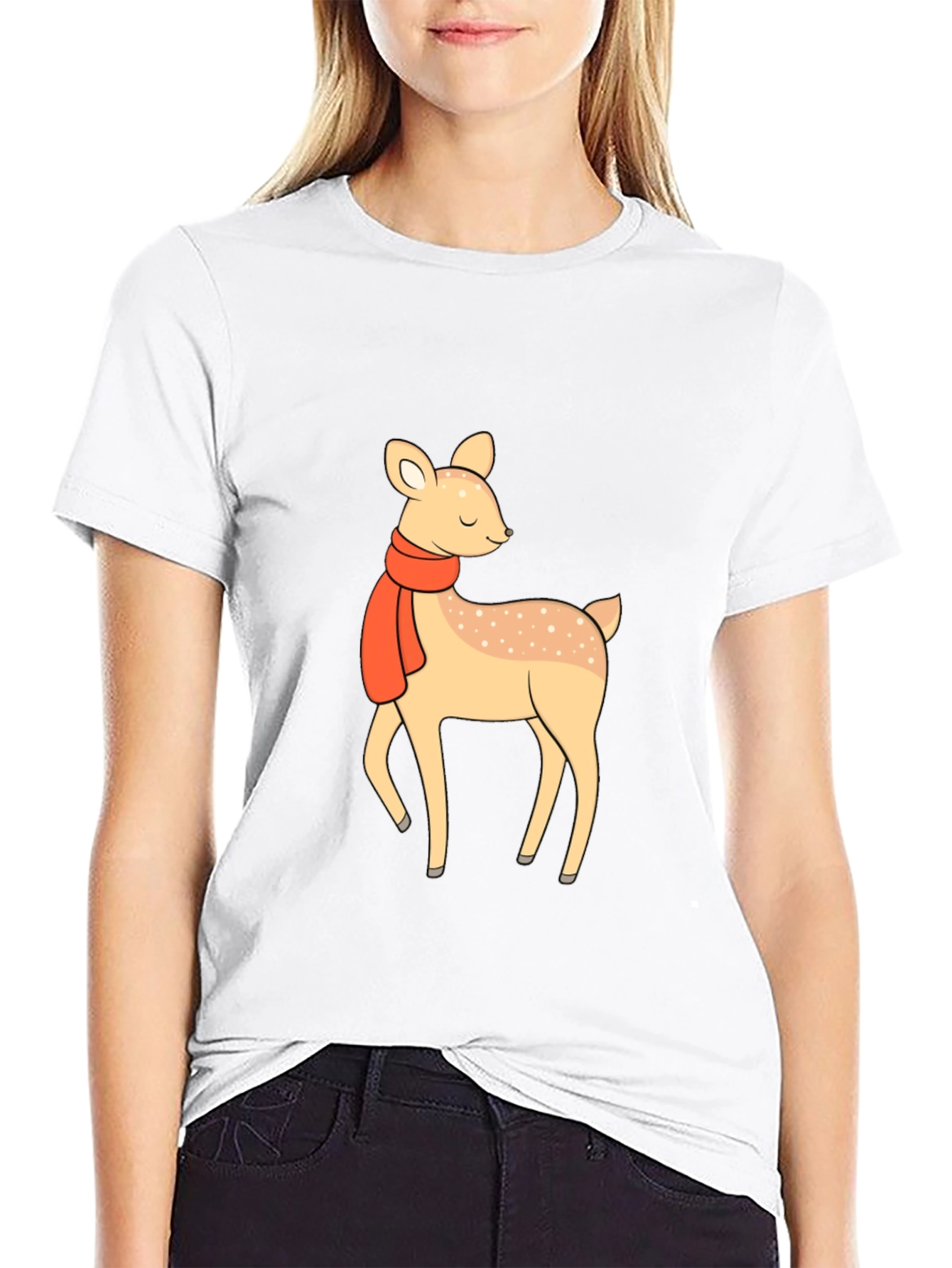 Cute Deer with Scarf Black Graphic Tee