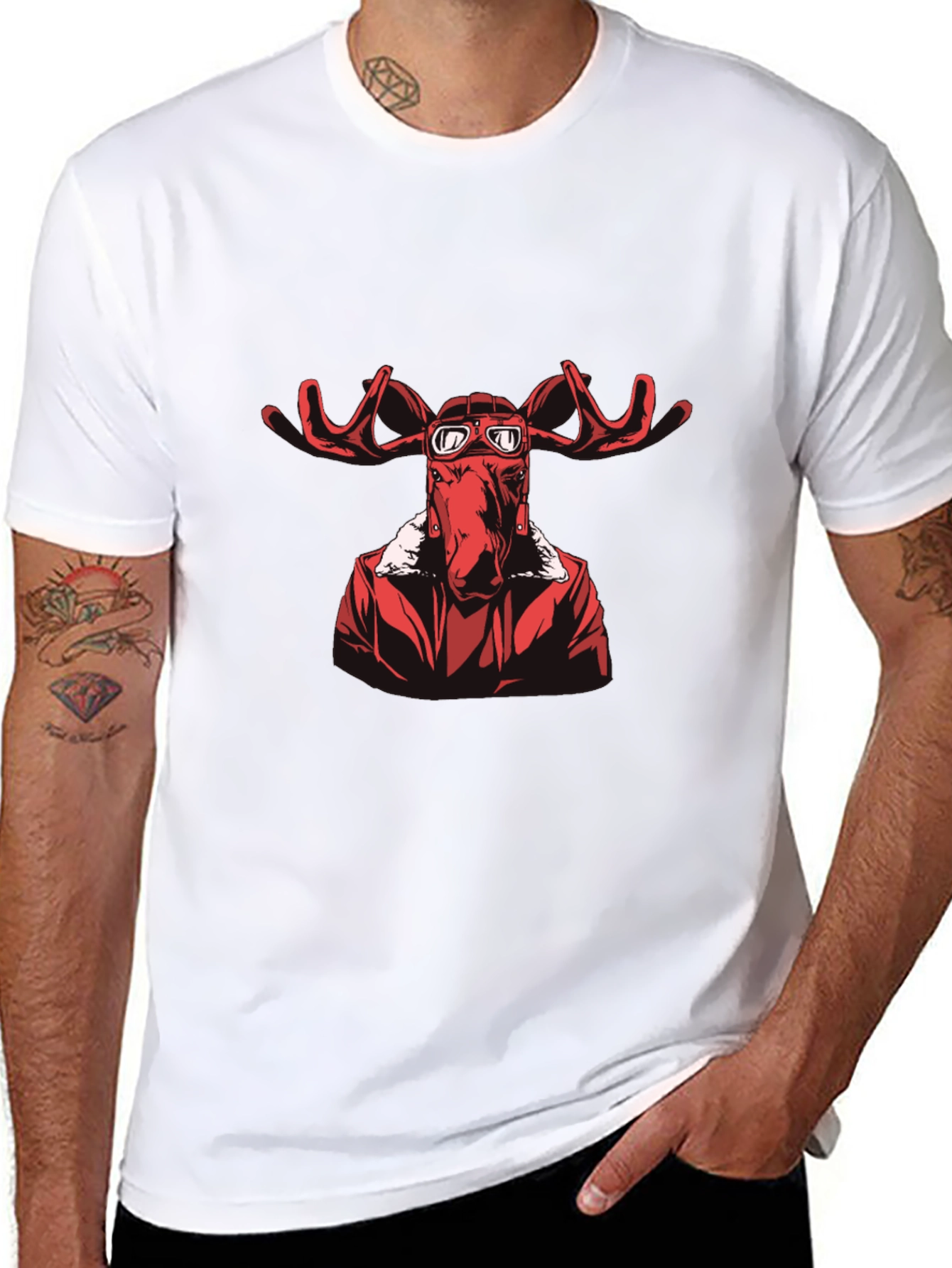 Moose Pilot Graphic T-Shirt - Black Cotton Tee