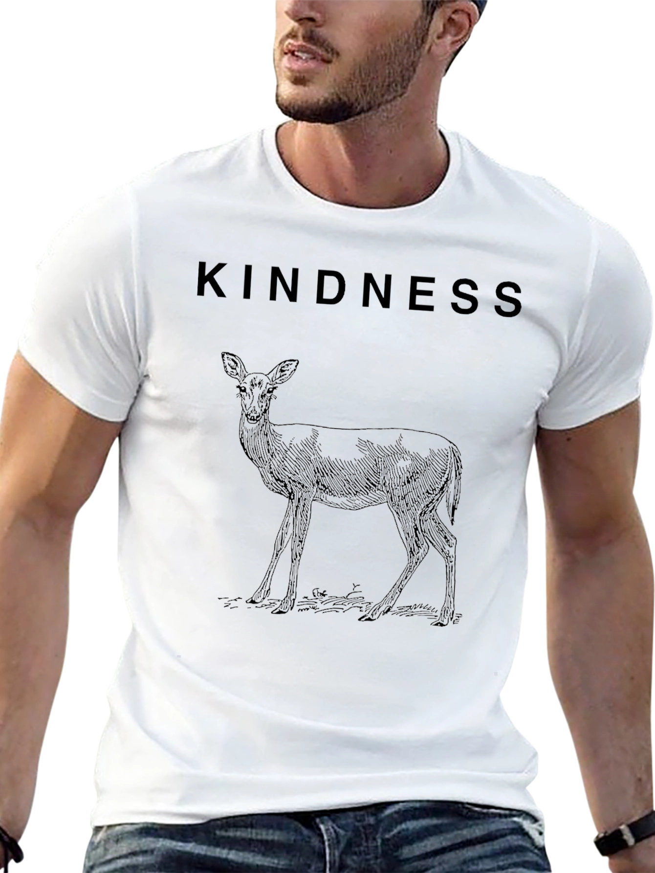 Kindness Deer Graphic Black T-Shirt