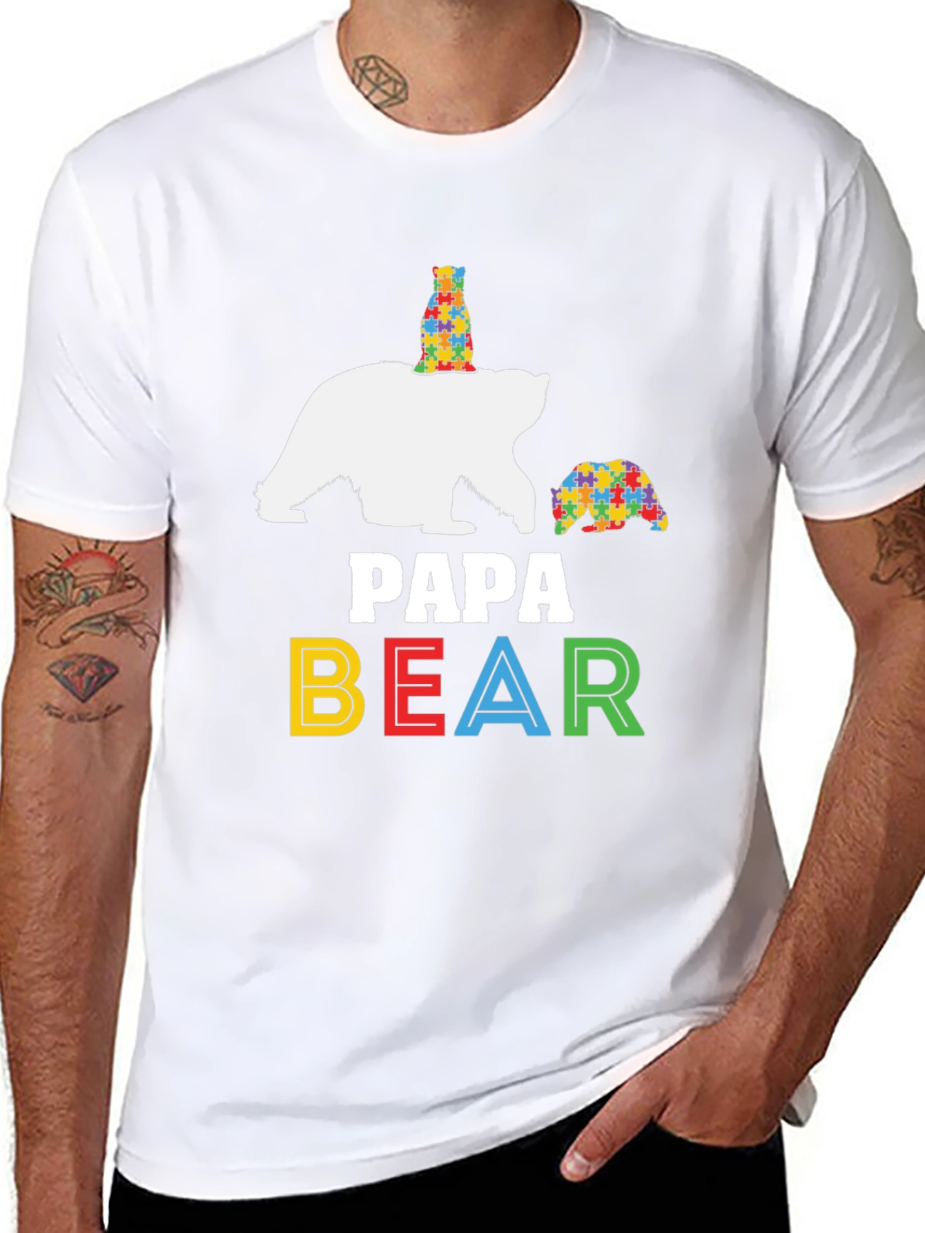 Papa Bear Autism Awareness Graphic Tee
