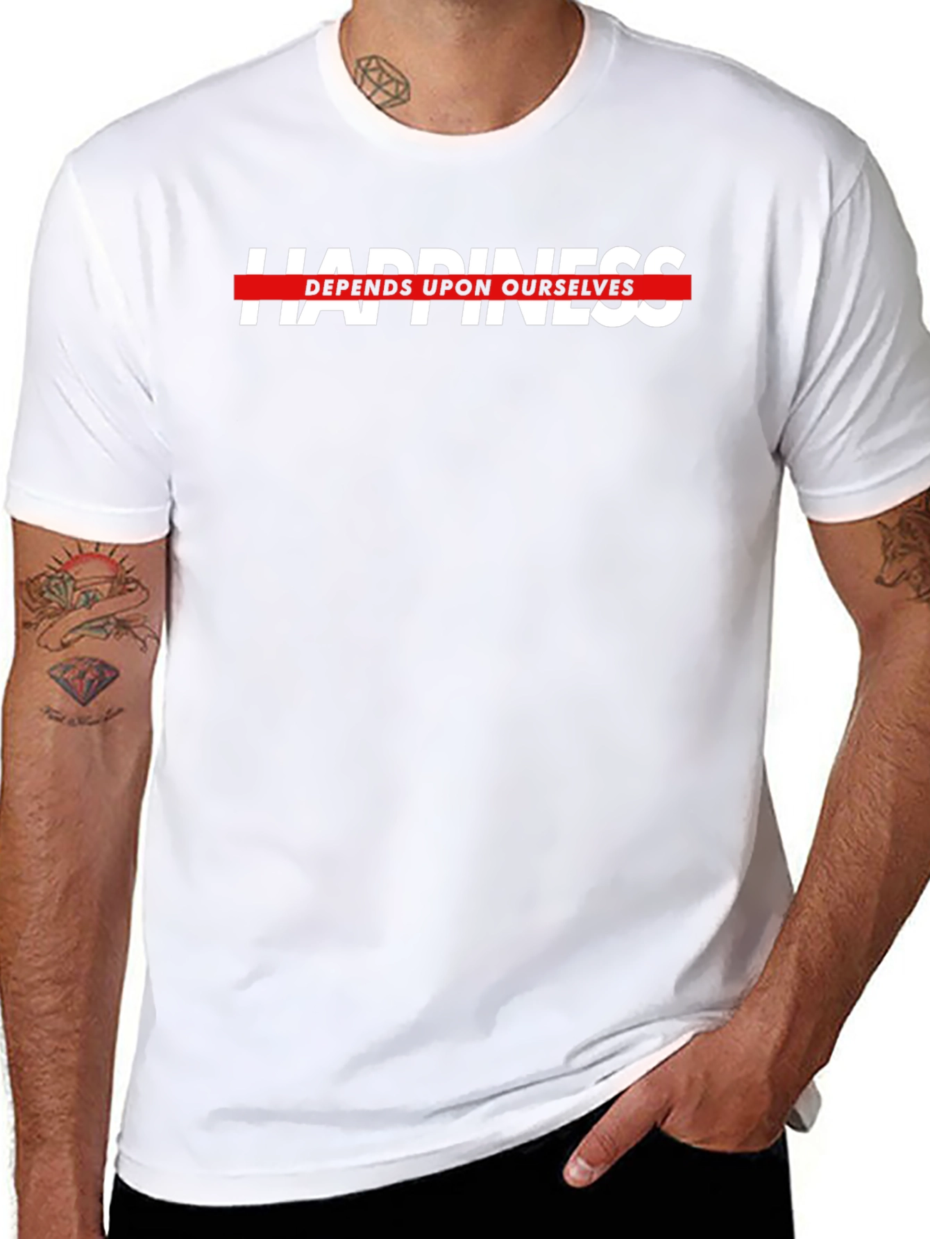 Happiness Depends Black T-Shirt - Motivational Text
