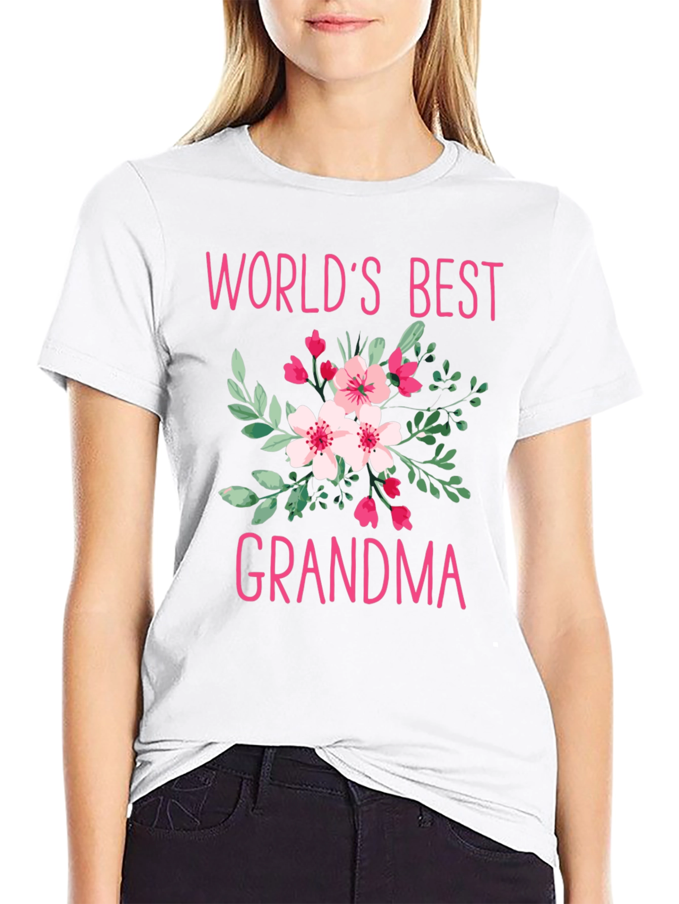 Worlds Best Grandma Floral Graphic T-Shirt