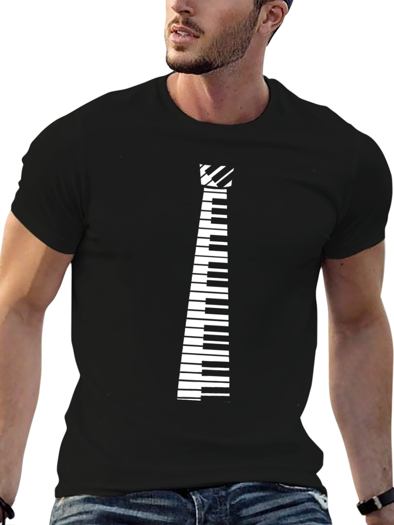 Piano Tie Graphic Tee - Black Cotton T-Shirt