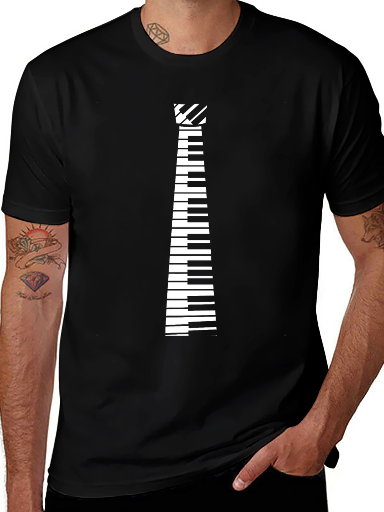 Piano Tie Graphic Tee - Black Cotton T-Shirt
