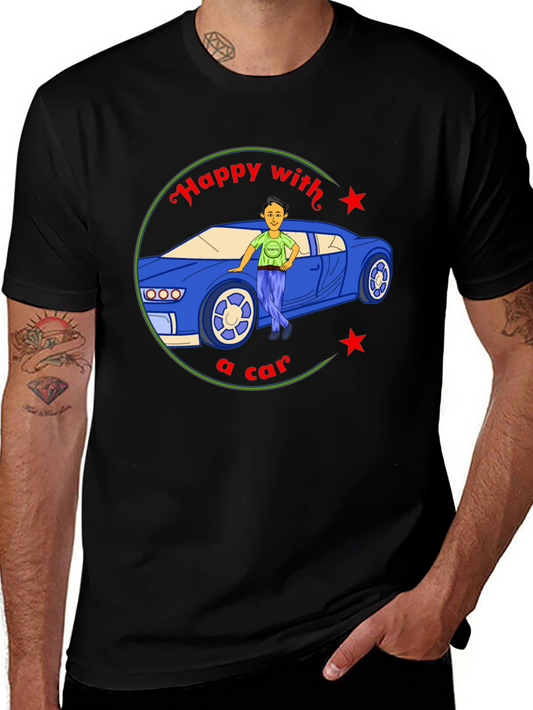Happy with a Car Graphic Tee - Black Cotton