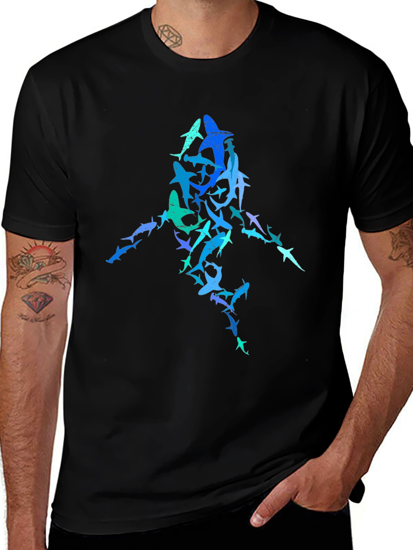Shark Silhouette Graphic Tee - Black
