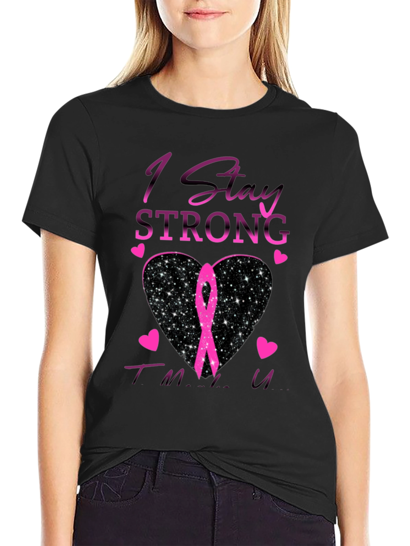 Stay Strong Breast Cancer Awareness Black T-Shirt