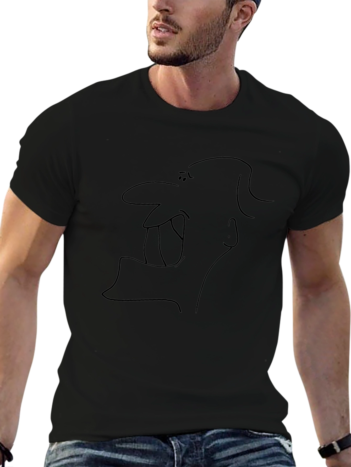 Abstract Cartoon Face Black T-Shirt