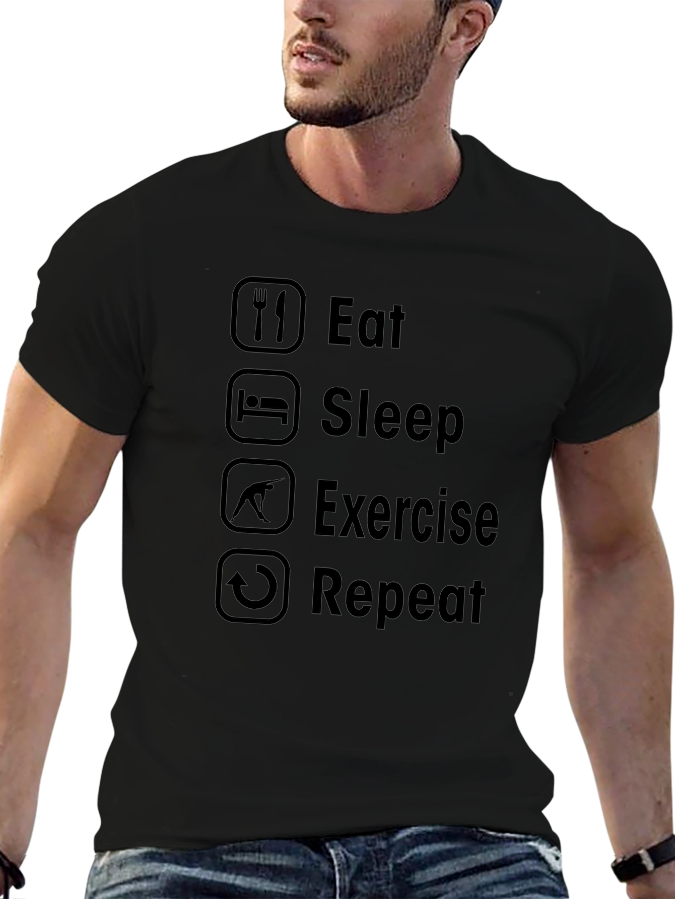 Eat Sleep Exercise Repeat Black T-Shirt
