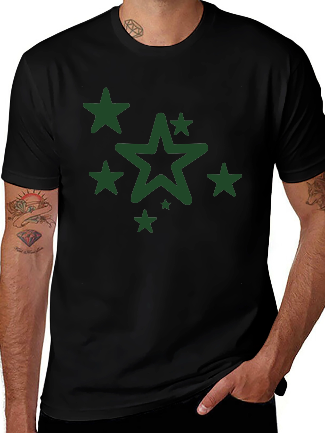 Star Graphic Print Mens Black T-Shirt