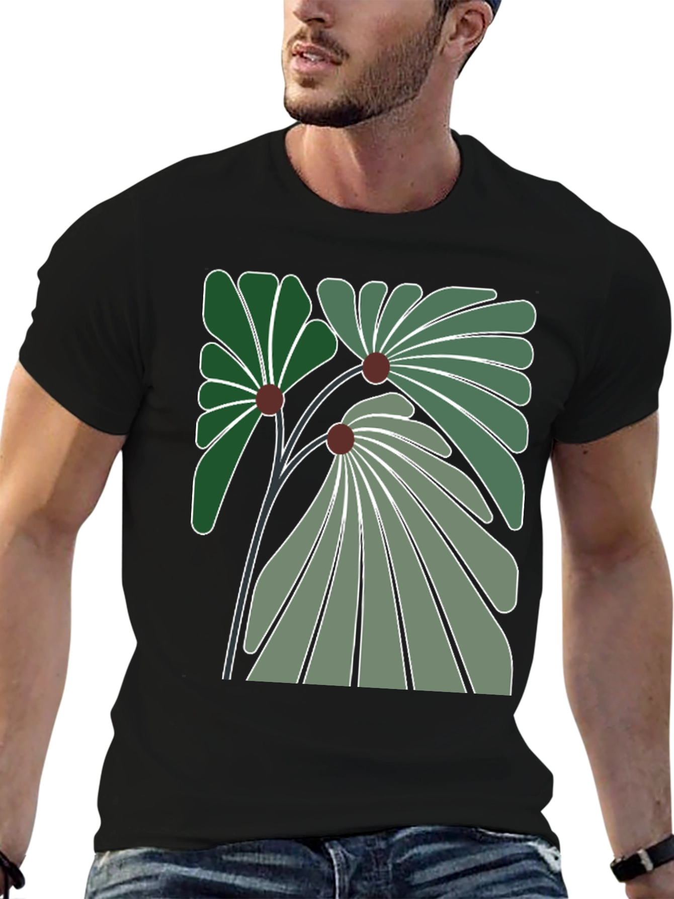 Floral Graphic Print Black Tee
