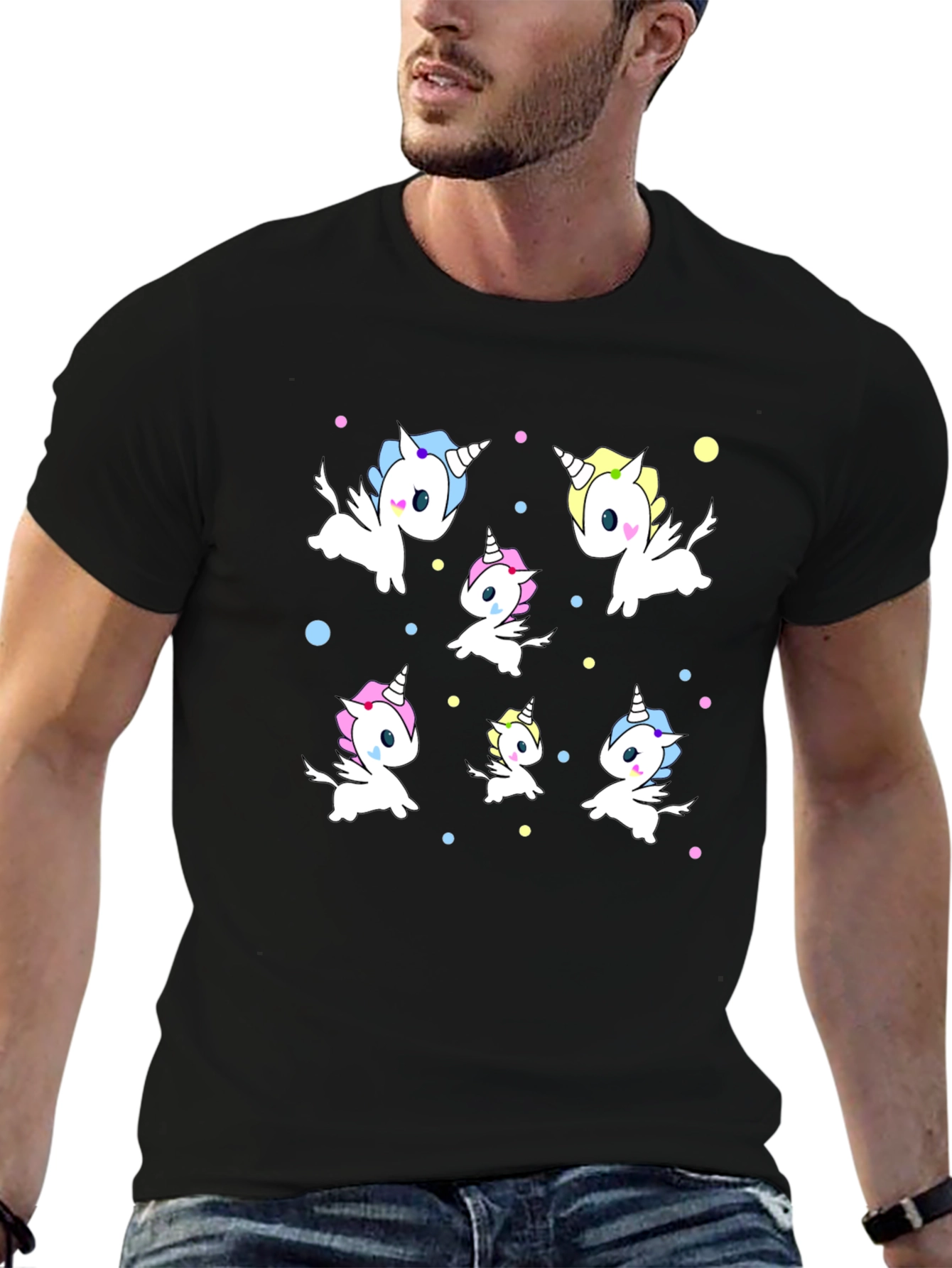 Unicorn Print Black Tee