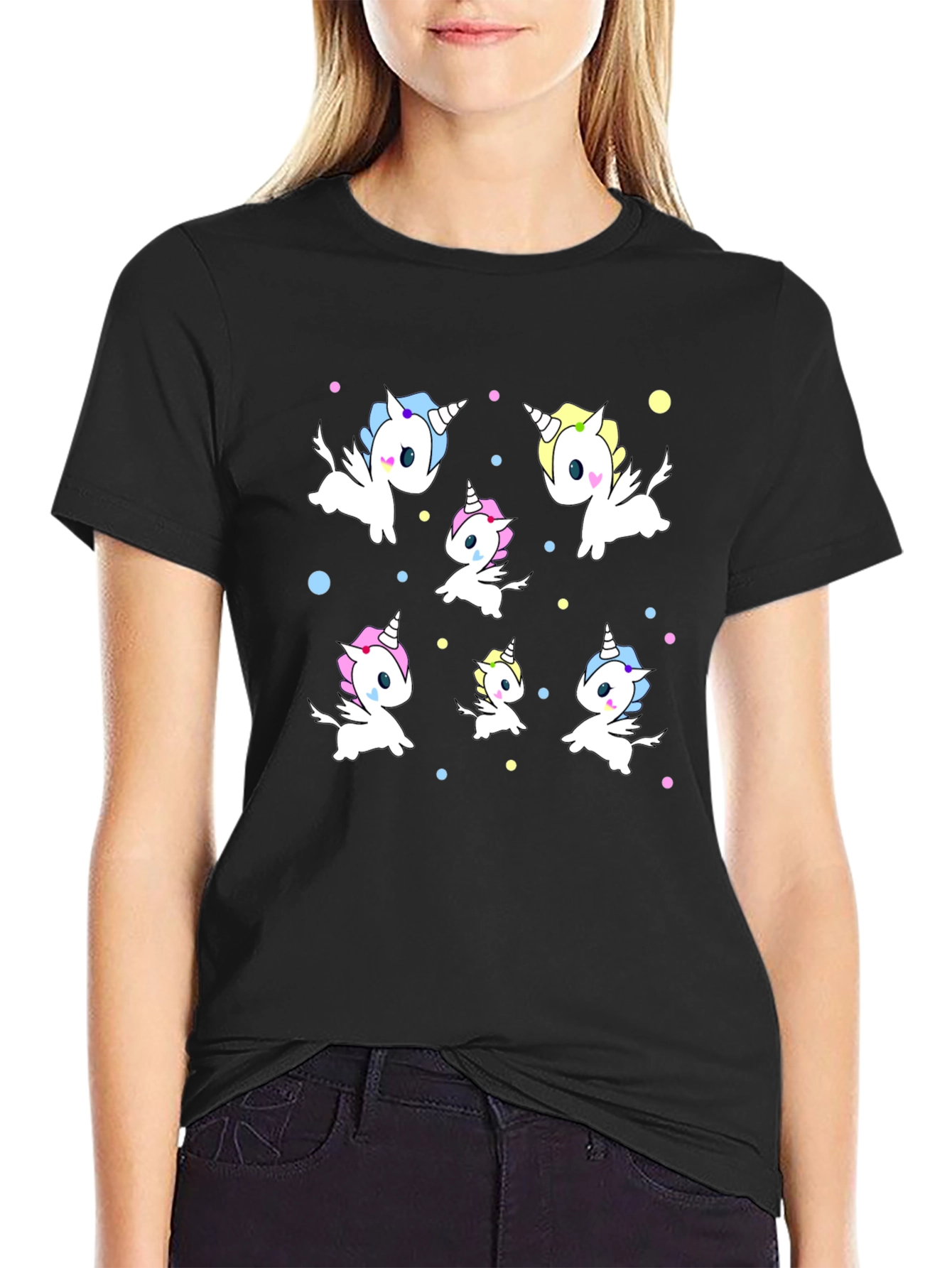 Unicorn Print Black Tee