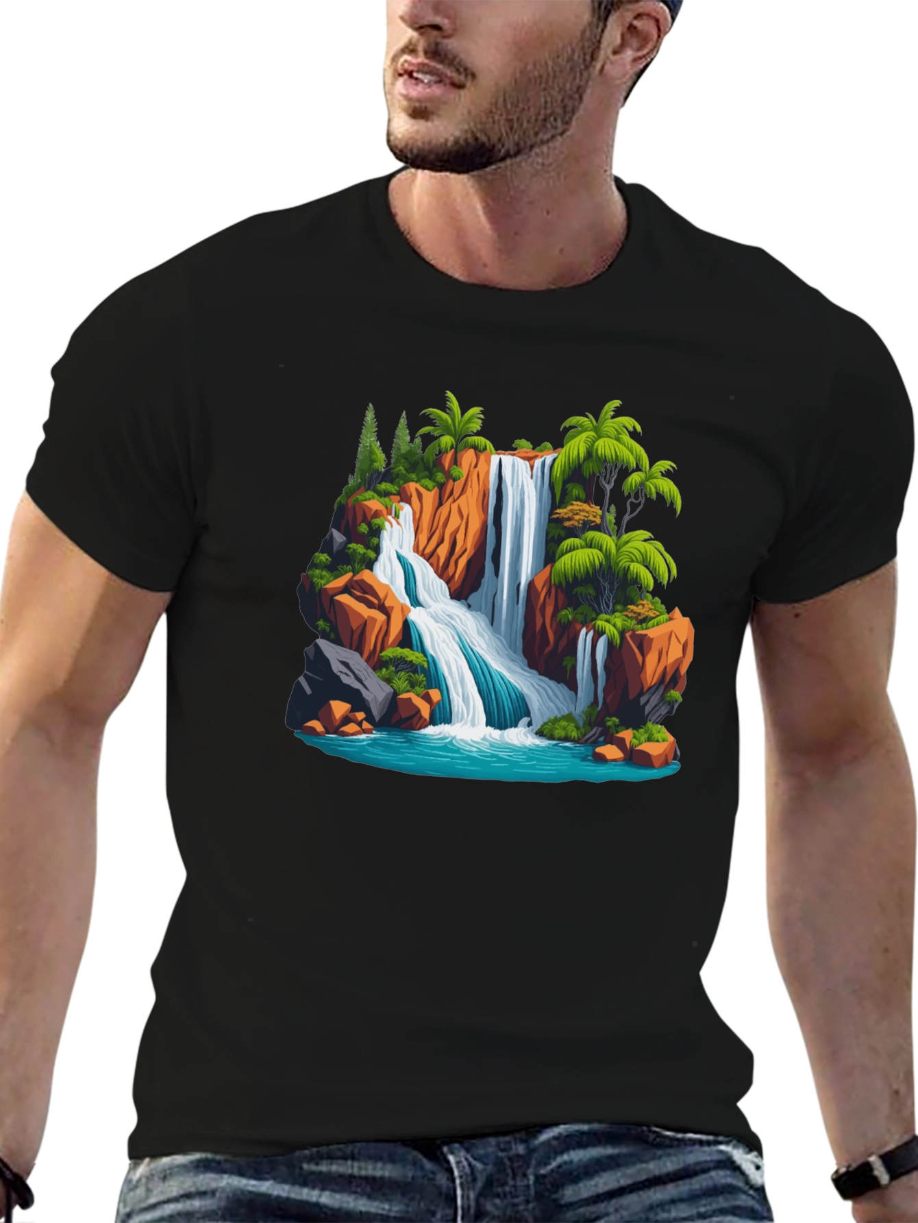 Waterfall Scene Graphic T-Shirt