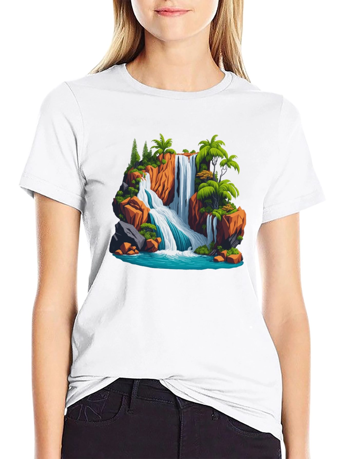 Waterfall Scene Graphic T-Shirt