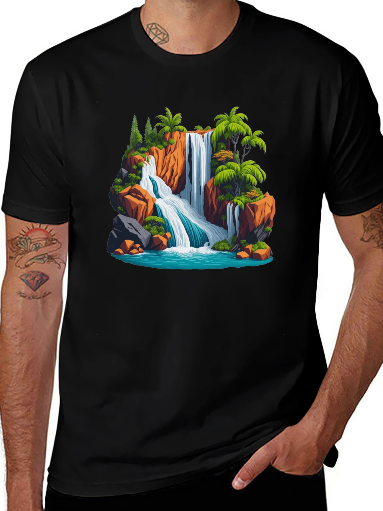 Waterfall Scene Graphic T-Shirt