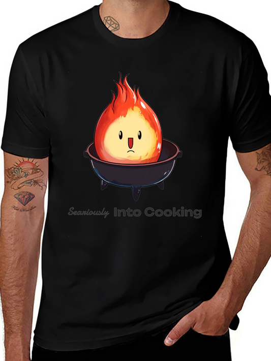 Humorous Fire Character BBQ Grill Black T-Shirt