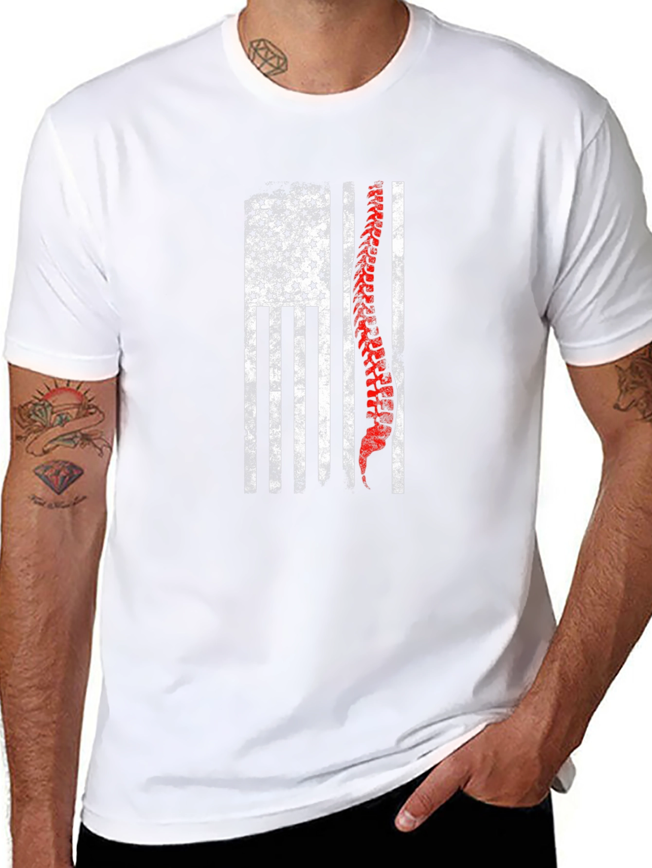 American Flag Spine Graphic Print T-Shirt