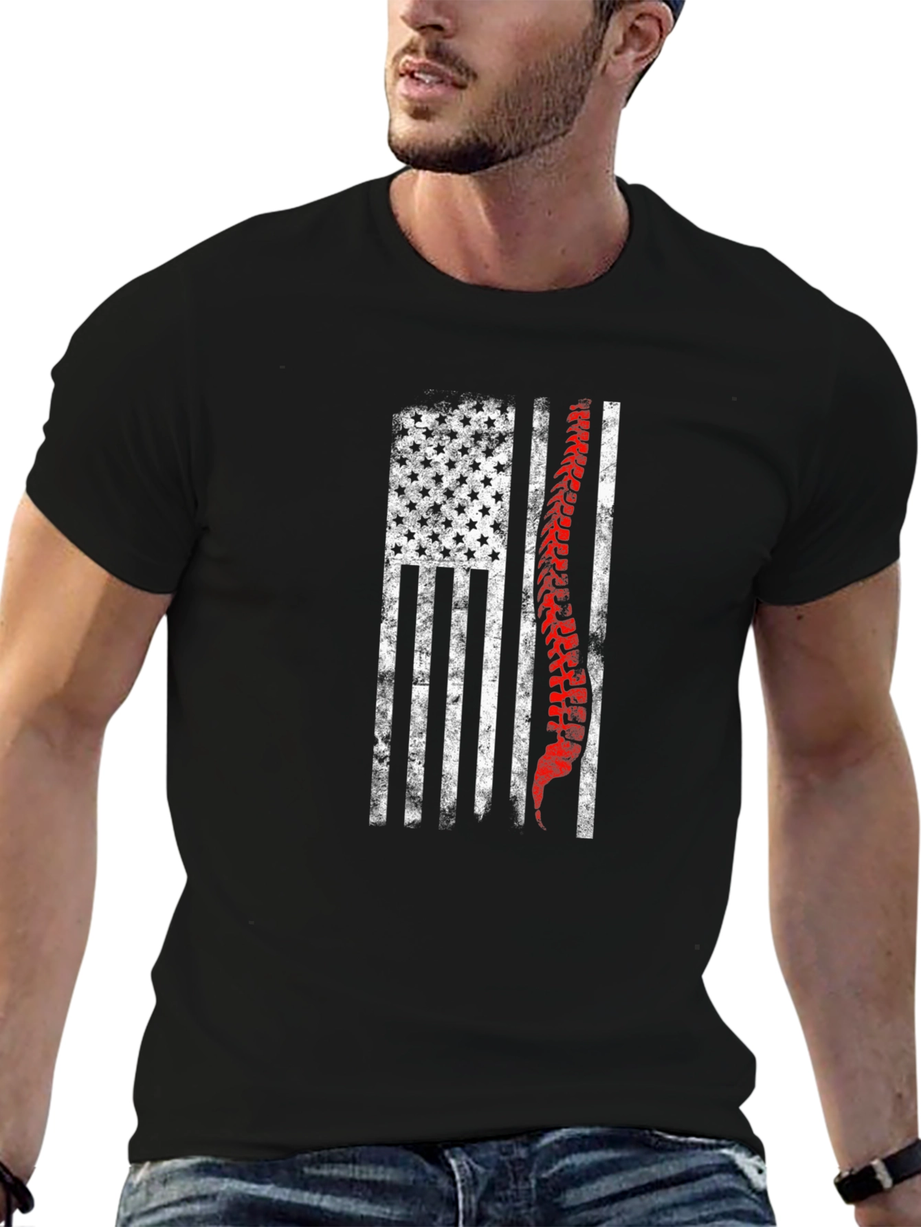 American Flag Spine Graphic Print T-Shirt