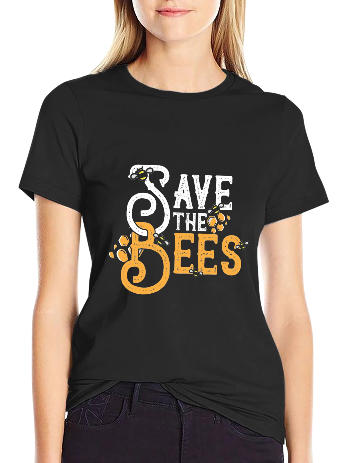 Save the Bees Graphic Tee - Black Cotton T-Shirt