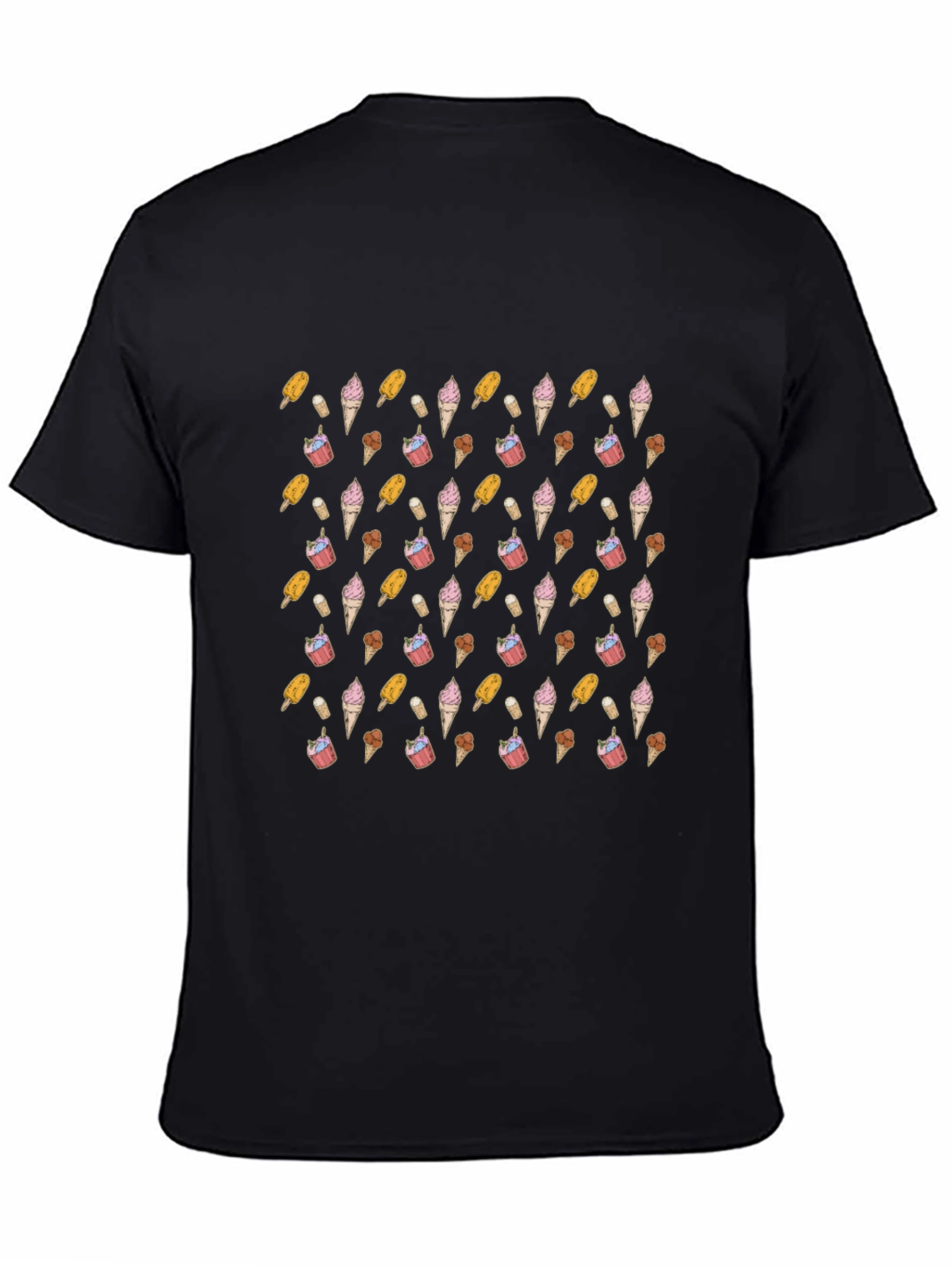 Novelty Ice Cream Pattern Black T-Shirt