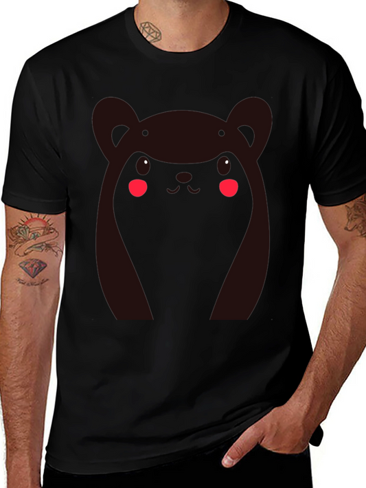 Kawaii Bear Graphic Tee - Black Cotton Comfort