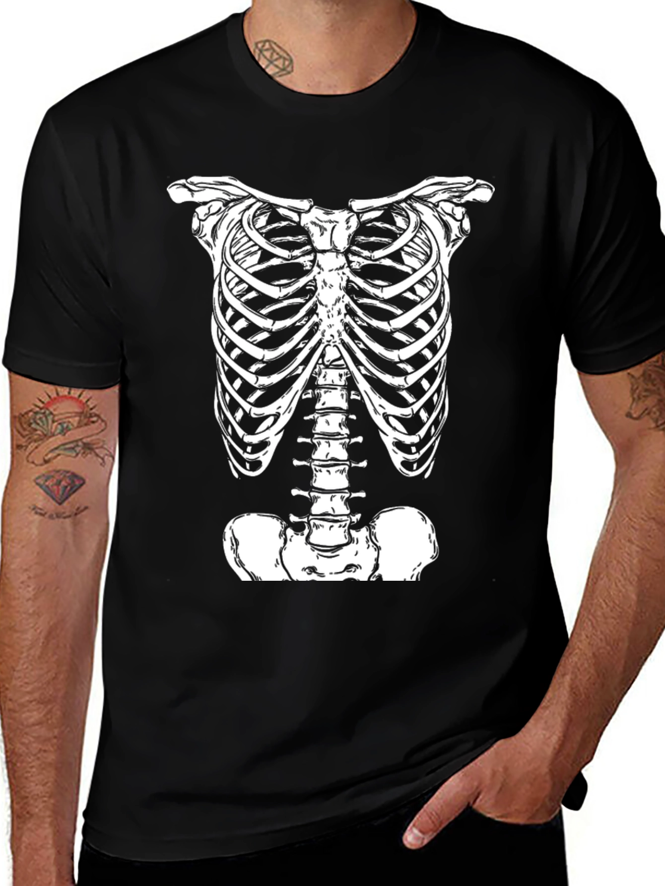 Skeleton Rib Cage Graphic T-Shirt - Halloween Costume Tee