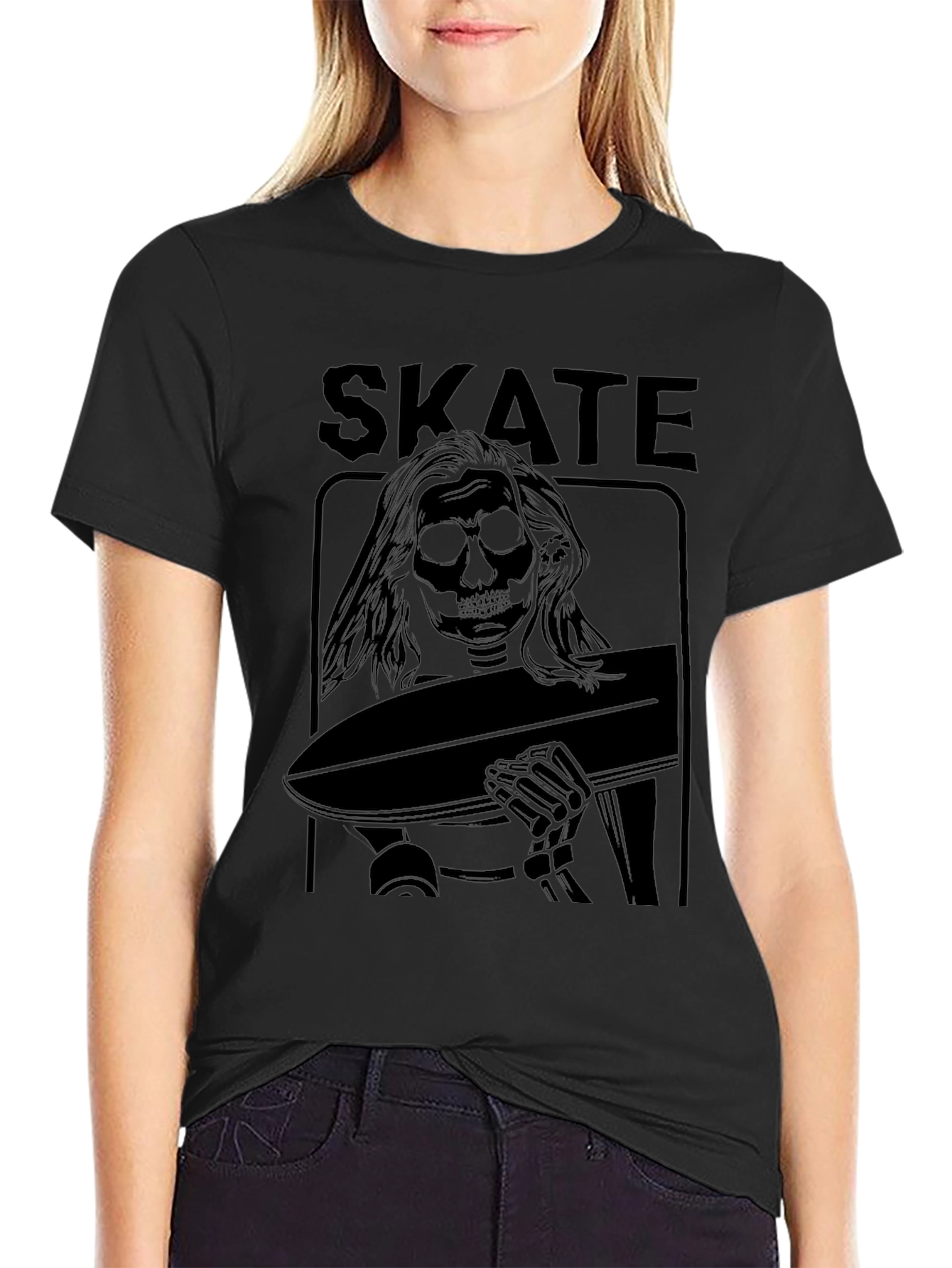 Skate Skeleton Graphic Black T-Shirt
