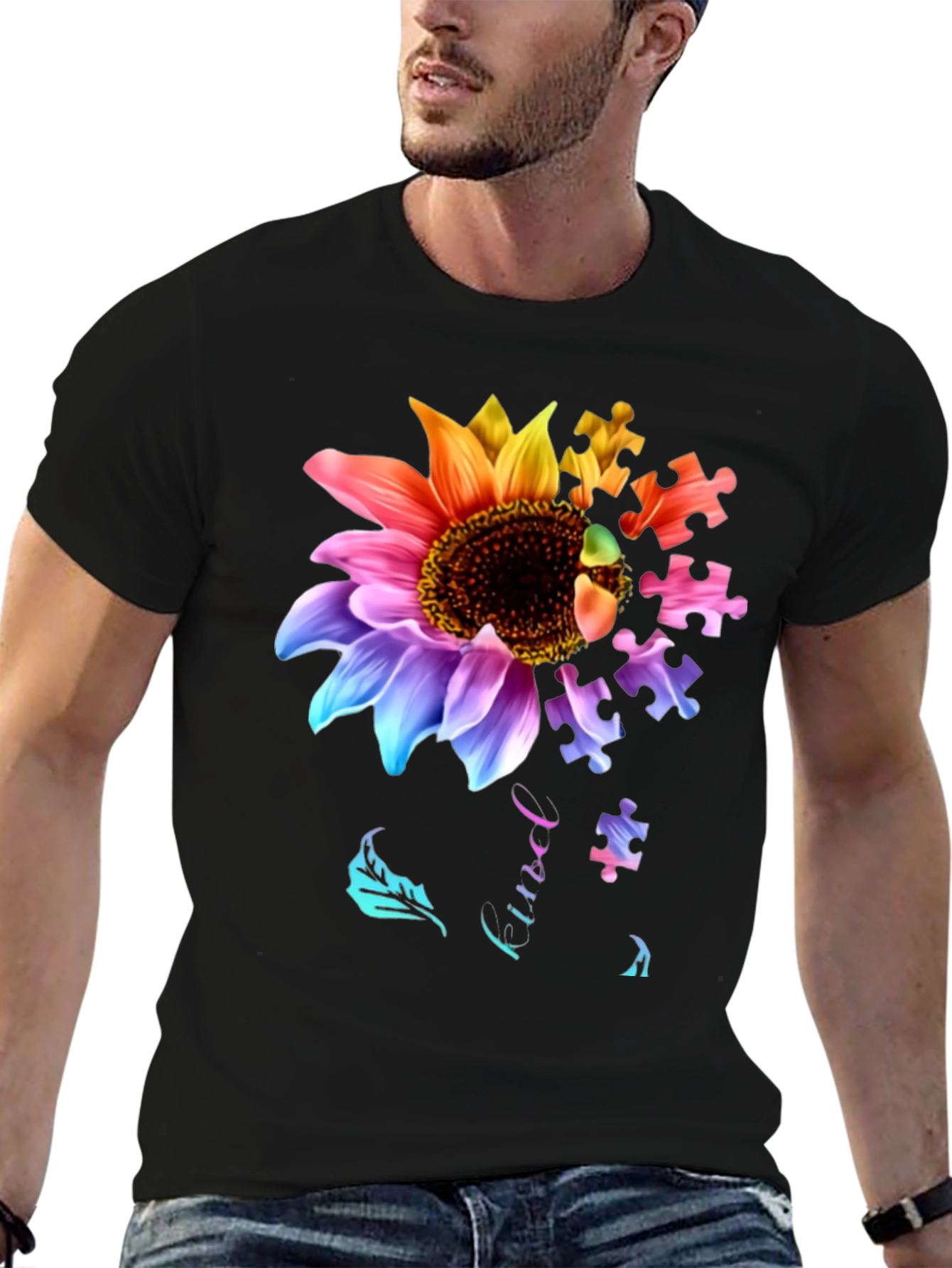Sunflower Autism Awareness Puzzle Piece T-Shirt
