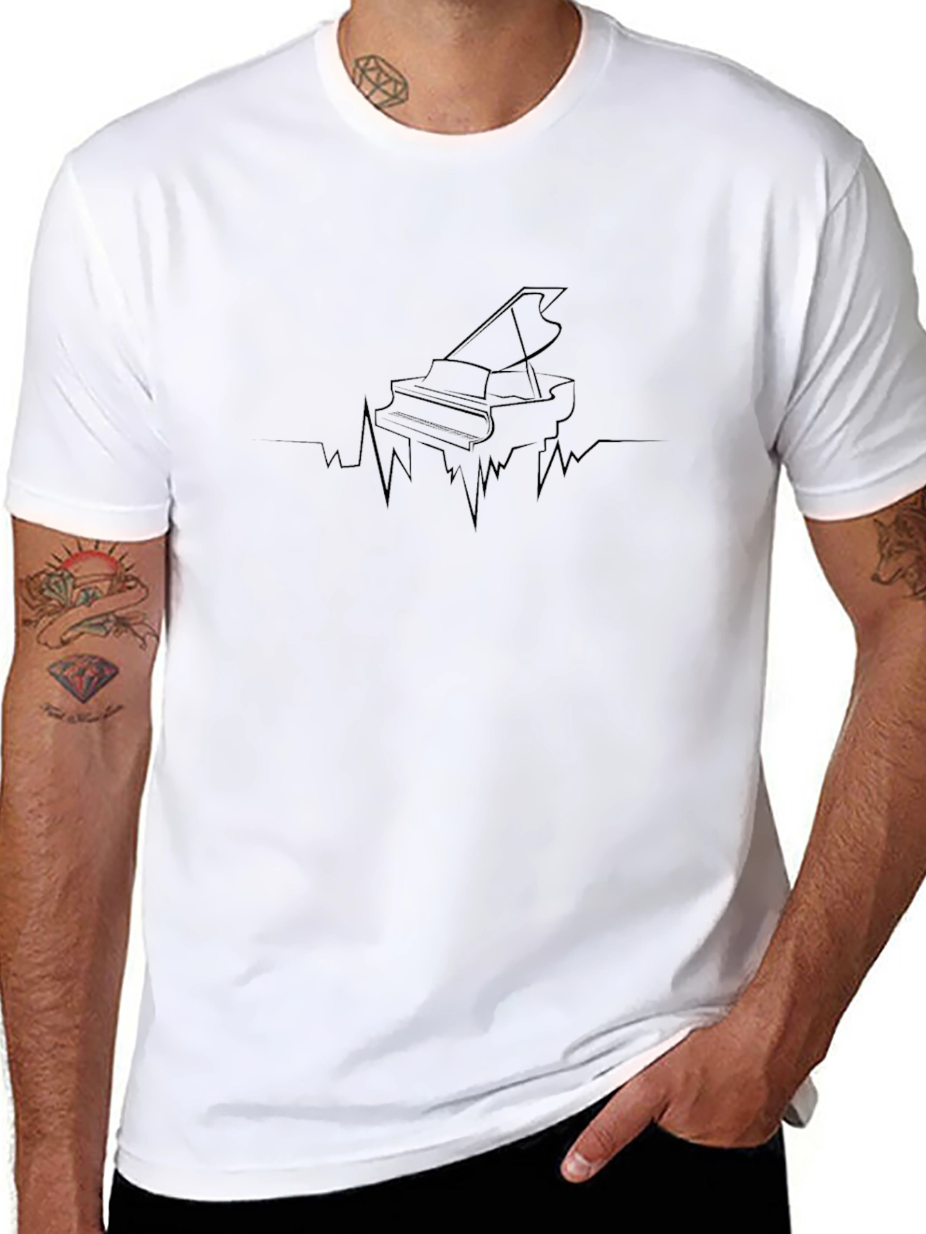 Piano Heartbeat Graphic Tee - Black