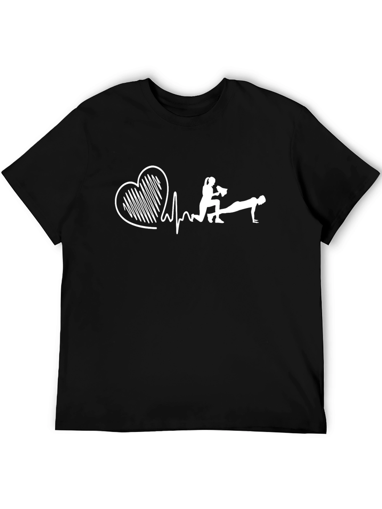 Funny Fitness Heartbeat Graphic Tee - Black