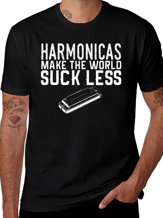 Harmonicas Make the World Suck Less Black T-Shirt