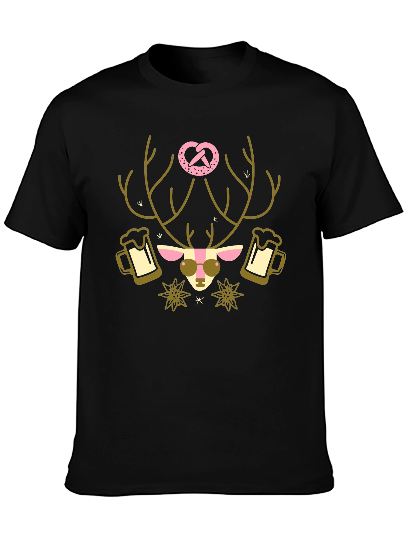 Oktoberfest Deer Pretzel T-Shirt - Black