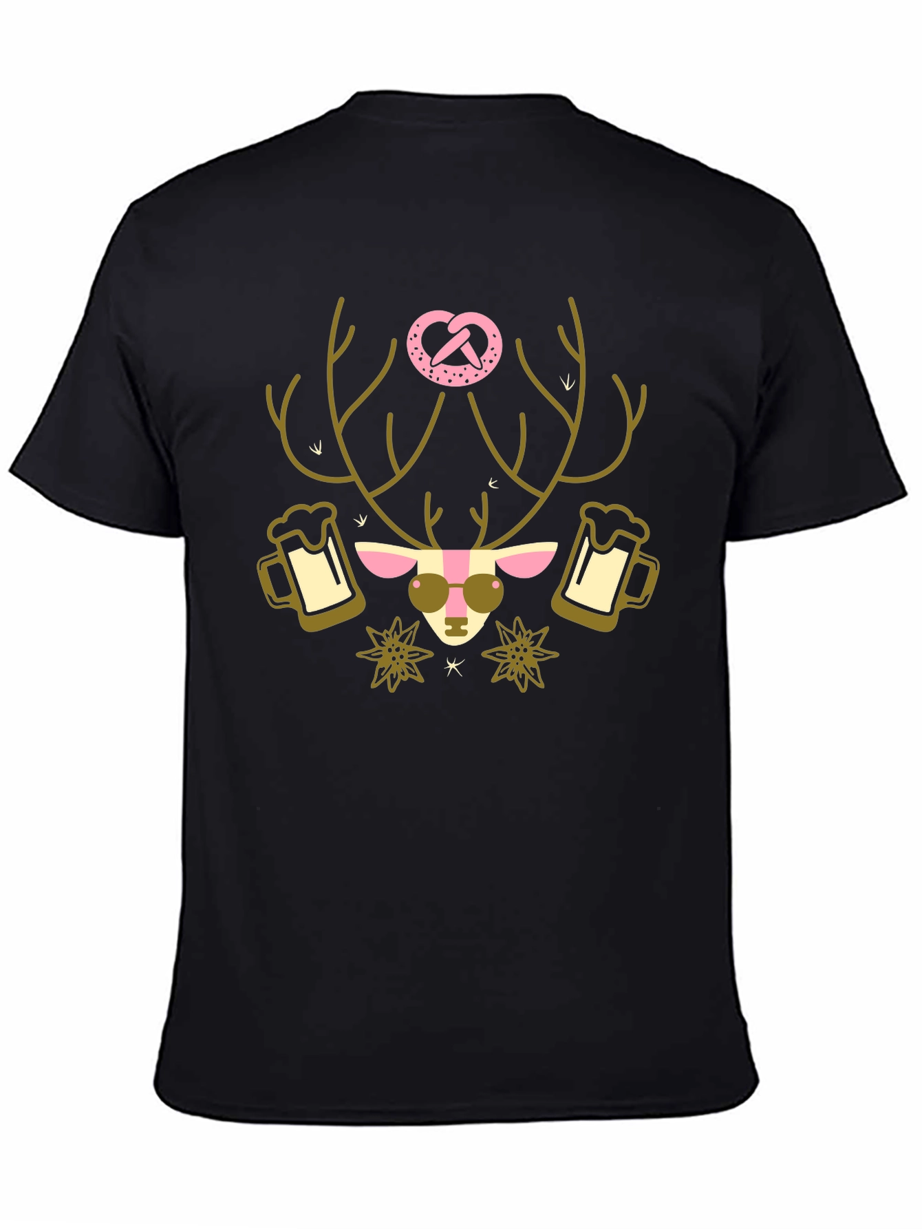Oktoberfest Deer Pretzel T-Shirt - Black