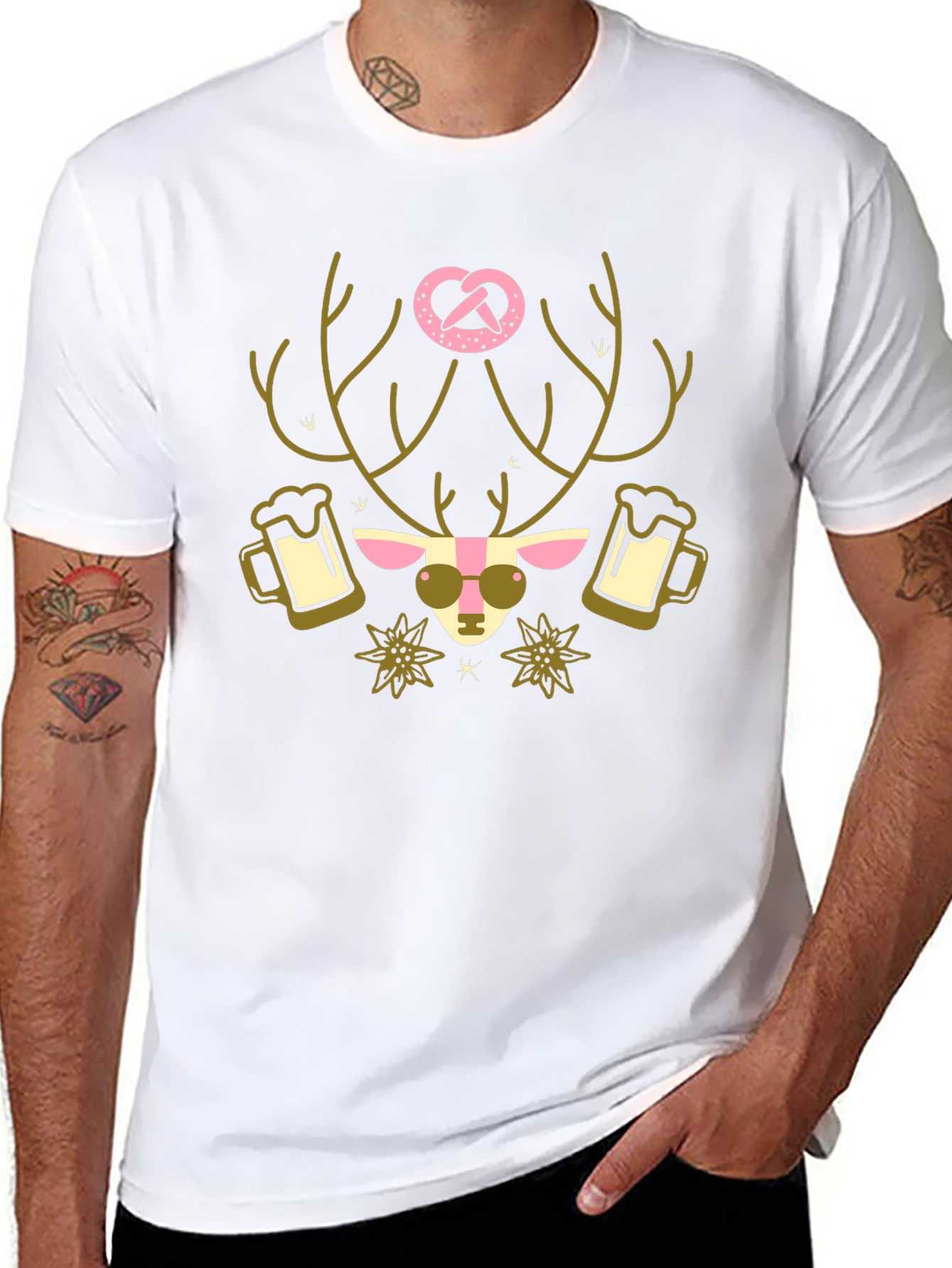 Oktoberfest Deer Pretzel T-Shirt - Black