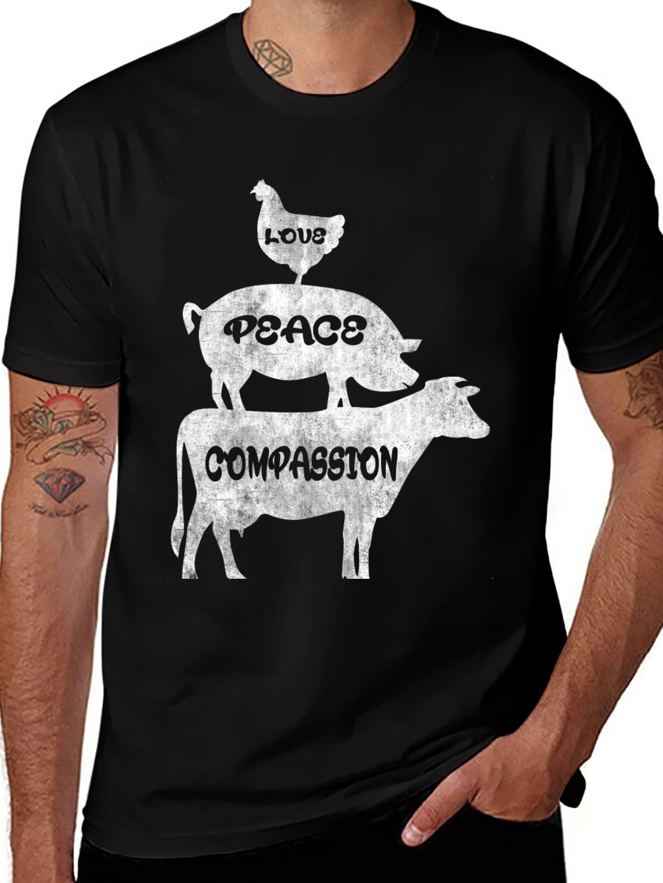 Vegan Animal Lover Tee - Love Peace Compassion