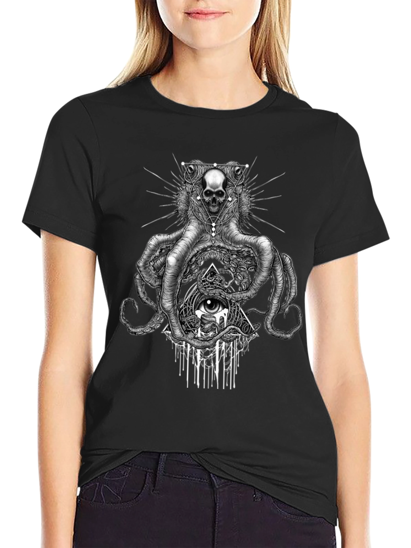Skull Octopus Graphic Tee - Edgy Black T-Shirt