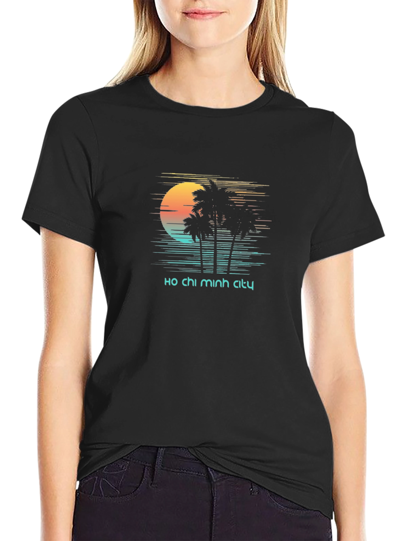 Ho Chi Minh City Retro Sunset Black T-Shirt
